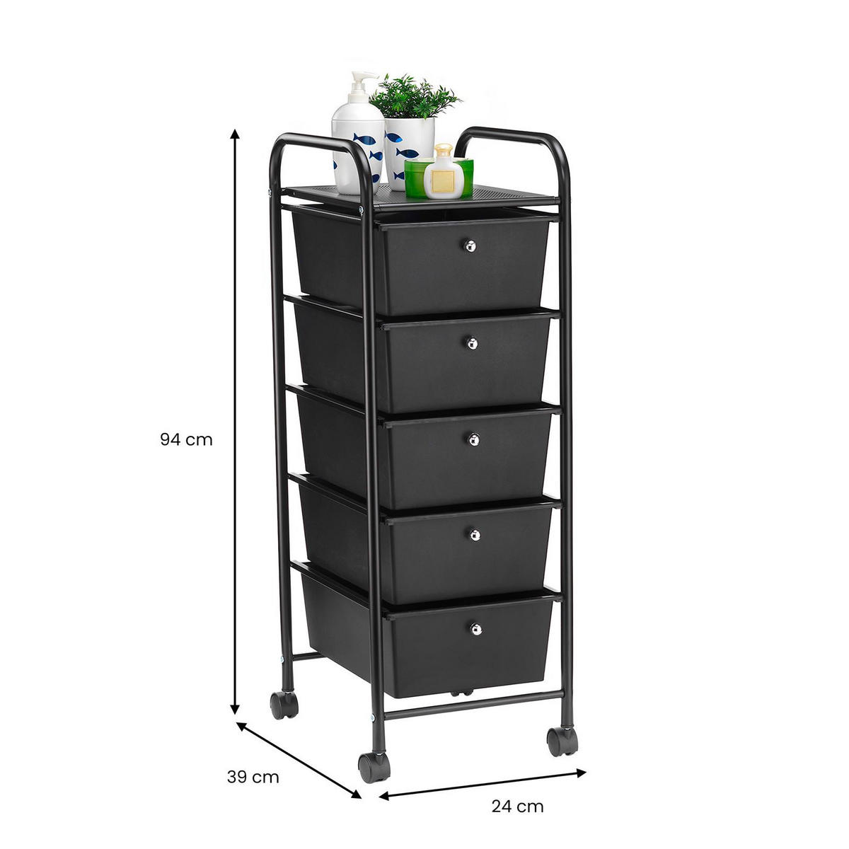 BADROLLWAGEN GINA - Schwarz, Kunststoff/Metall (33/94/40cm) - IDIMEX