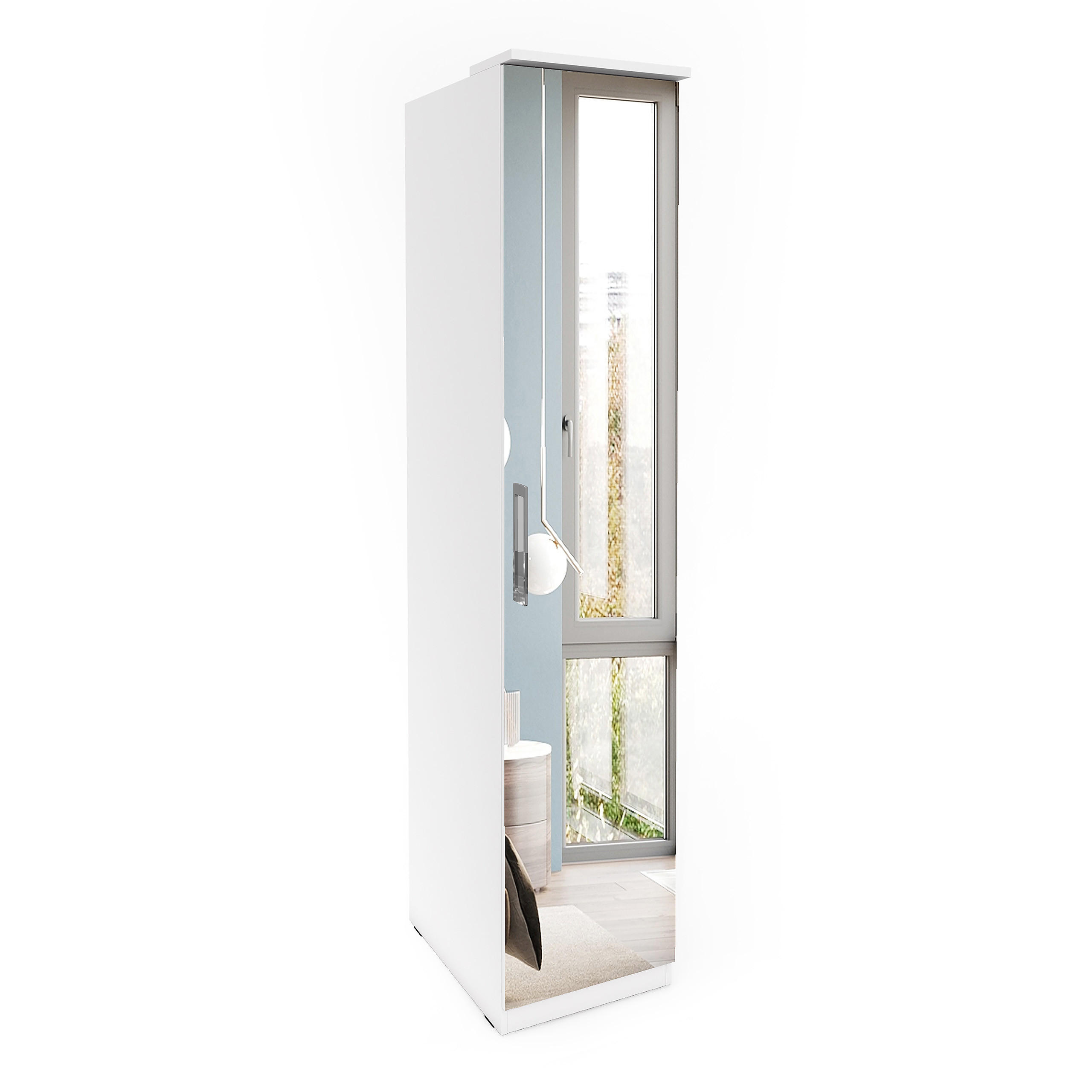 DREHTÜRENSCHRANK OTTIMA 45/217/63 cm 1-türig mit Spiegel Weiß - Weiß, Holzwerkstoff (45/217/63cm) - MASSENO