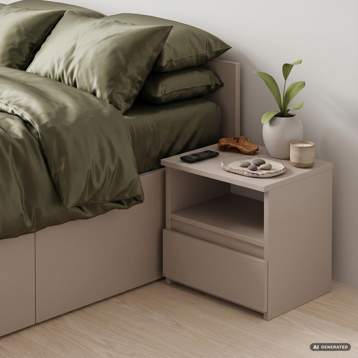 NACHTTISCH CL1 Kaschmir 40 cm 1 Schublade Front Kaschmir matt 1 Einlegeboden B40xH40xT35 cm - Beige, Holzwerkstoff (40/40/35cm) - Akord