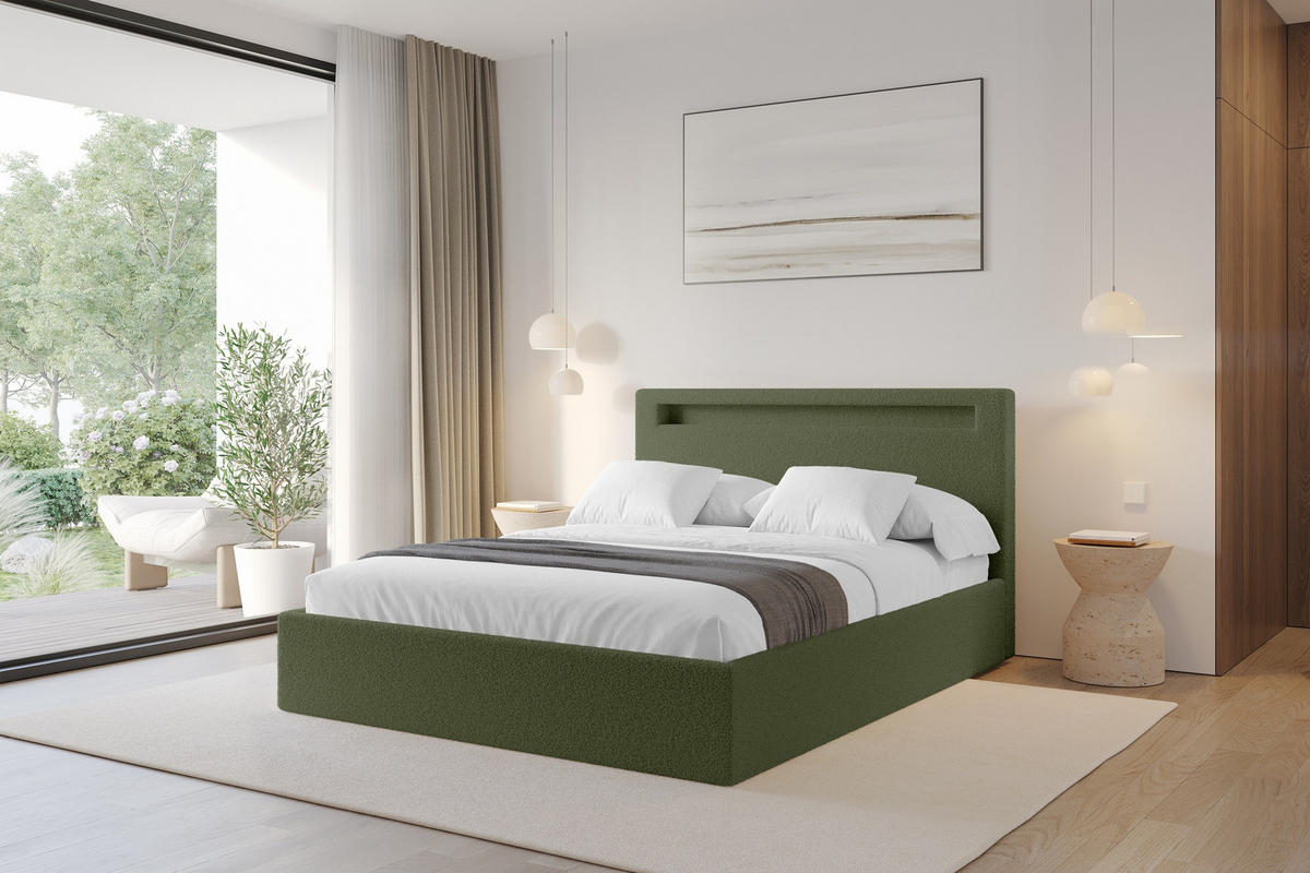 ČALOUNĚNÁ POSTEL s úložným prostorem a roštem, postel bez matrace - GOLA 180x200 Zelená - zelená barva, kompozitní dřevo/textil (180/200cm) - ALTDECOR
