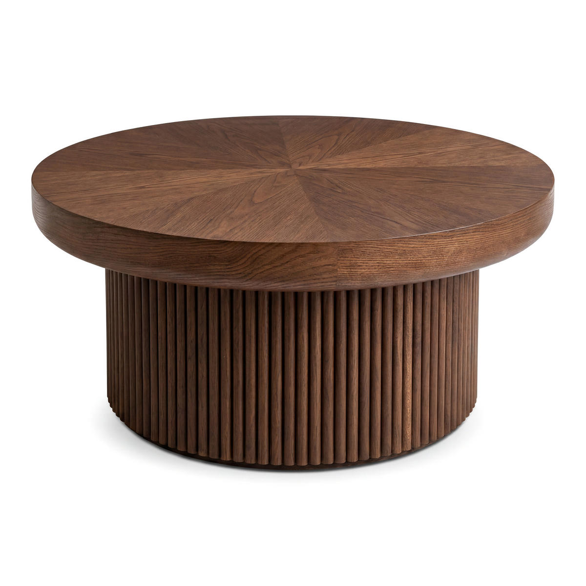 COUCHTISCH rund geriffelt Walnuss 78 cm mit Säulenfuß - Walnussfarben, Holzwerkstoff (78/78/38.5cm)