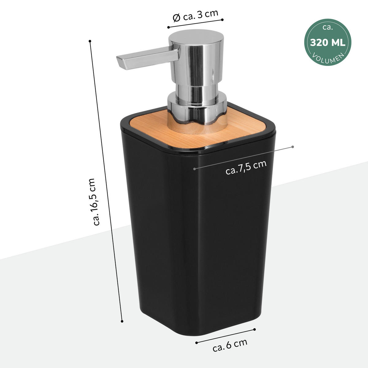 SEIFENSPENDER 320 ml CALVI, schwarz - Schwarz, Kunststoff (7.4/16.5/7.4cm) - bremermann