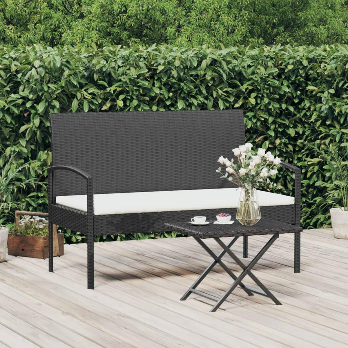 GARTENBANK mit Kissen Schwarz 105 cm Poly Rattan - Schwarz, Kunststoff (58/74/105cm) - furnicato