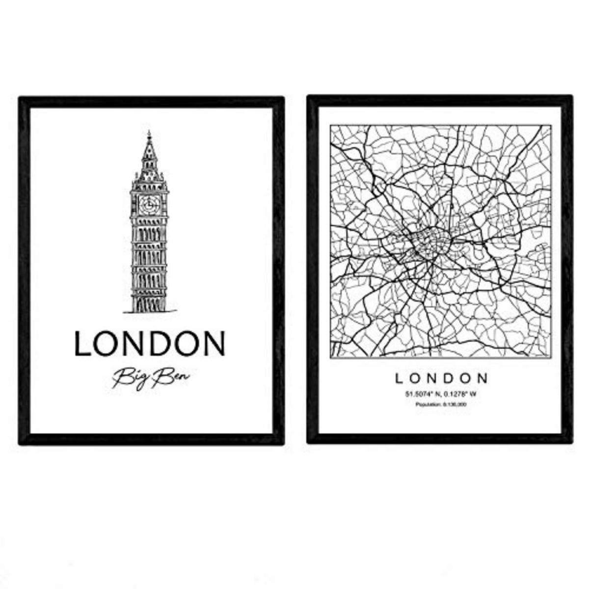 POSTER Set Mit 2 Städte Denkmäler London Big Ben A4 Rahmenlos - Klar, Papier (29.7/5/21cm) - Nacnic