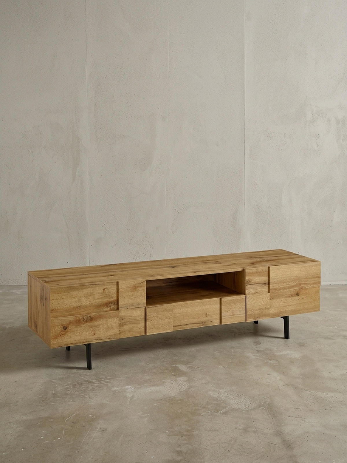 LOWBOARD Eiche-Dekor Modern Stil mit Kachelmuster für Konsolen und DVDs - Schwarz/Braun, Holz/Metall (160/46/43cm) - KADIMA DESIGN