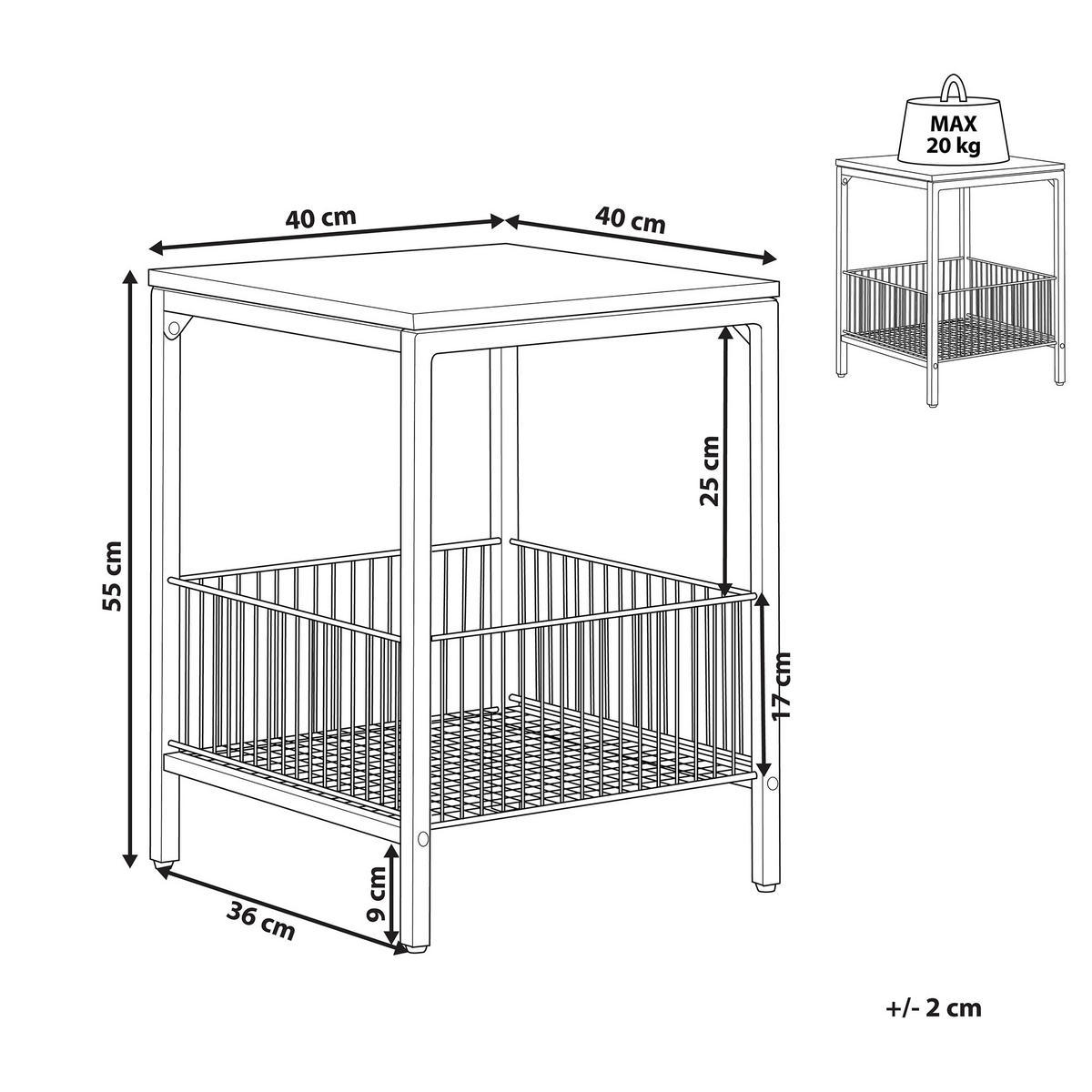 BEISTELLTISCH dunkler Holzfarbton/schwarz quadratisch 40/40 cm Kenner - Dunkelbraun/Schwarz, Holzwerkstoff (40/40/55cm) - Beliani