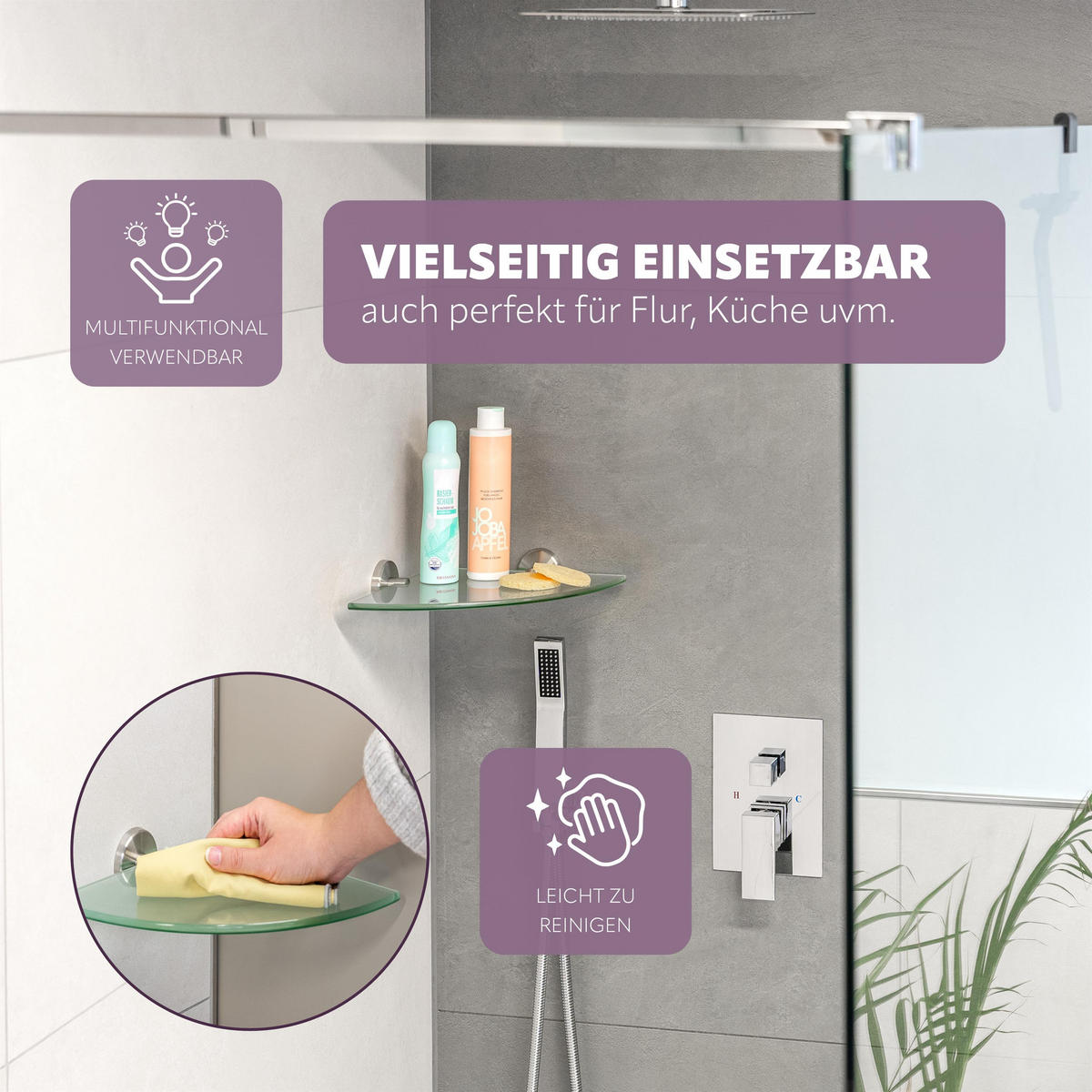 GLAS-ECKABLAGE PIAZZA Edelstahl, inkl. Klebeset - Silberfarben, Metall (35/6/25cm) - bremermann