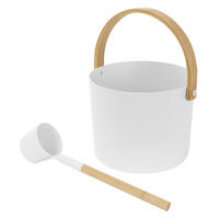 SADA SAUNOVÉHO PŘÍSLUŠENSTVÍ z hliníku a dřeva, bílá, kbelík na nalévání a naběračka - bílá, kov (24/34/32.5cm) - LuxeBath