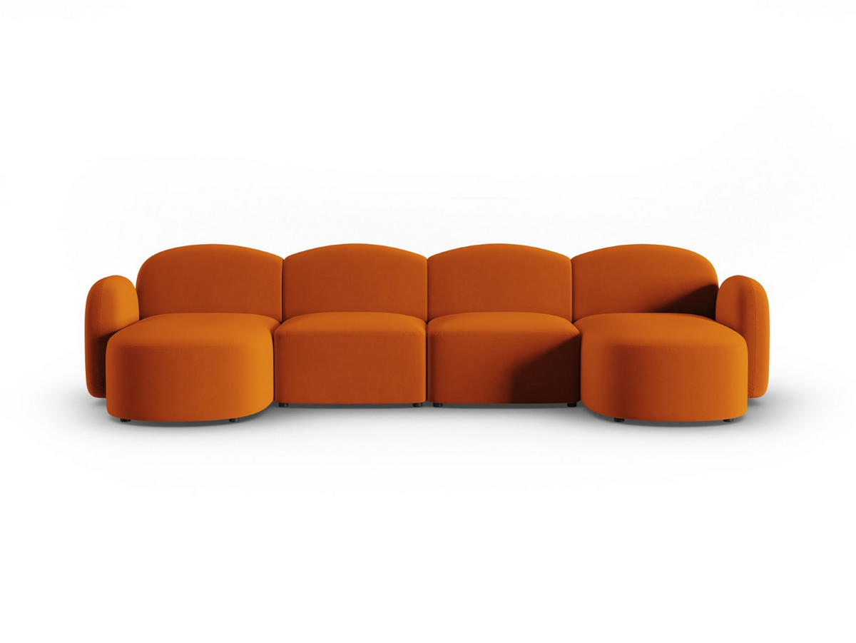 PANORAMASOFA Blair aus Samt terrakotta 6 Sitzplätze - Terracotta, Textil (155/80/350cm) - Micadoni