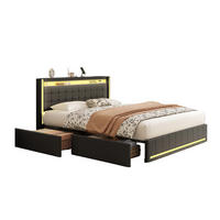POLSTERBETT 160/200 cm dunkelgrau mit Schubladen, LED und USB - Grau, Holz