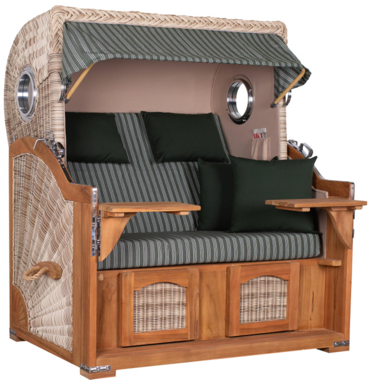 STRANDKORB XXL Düne Grande Teak PE Shell - Braun/Grün, Metall (142/170/95cm) - Mr. Deko