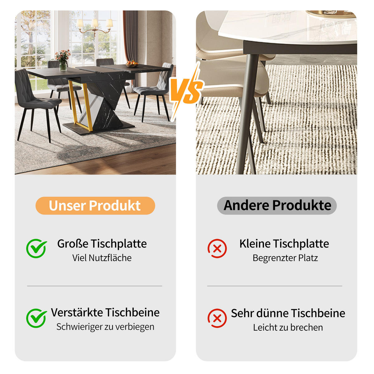 ESSTISCH ausziehbar 110–140 cm in Schwarz Marmor-Optik - Schwarz, Holzwerkstoff (80/110/76cm) - Urban Meuble