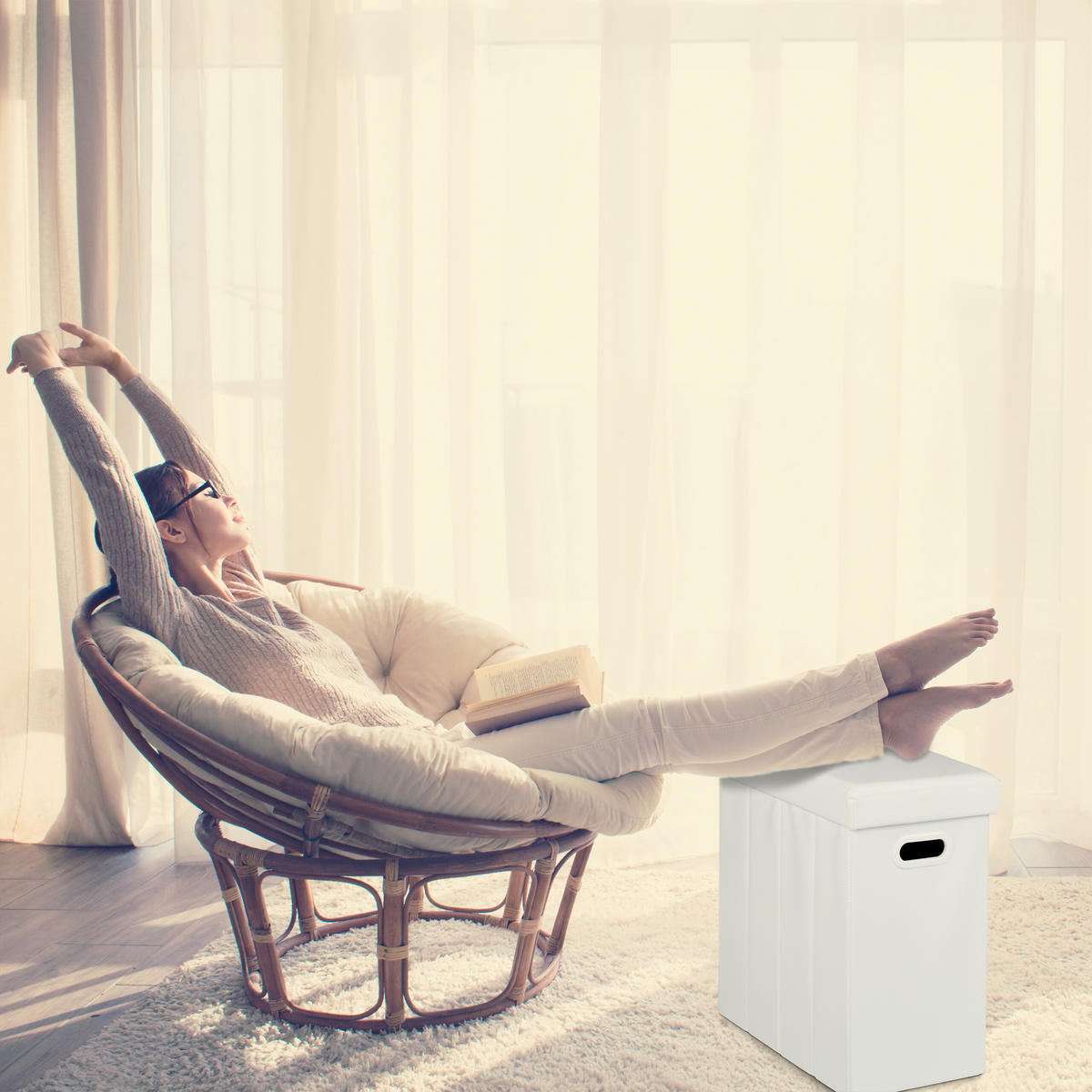 SITZHOCKER - Weiß, Holzwerkstoff/Kunststoff (48.5/49/27cm) - Relaxdays