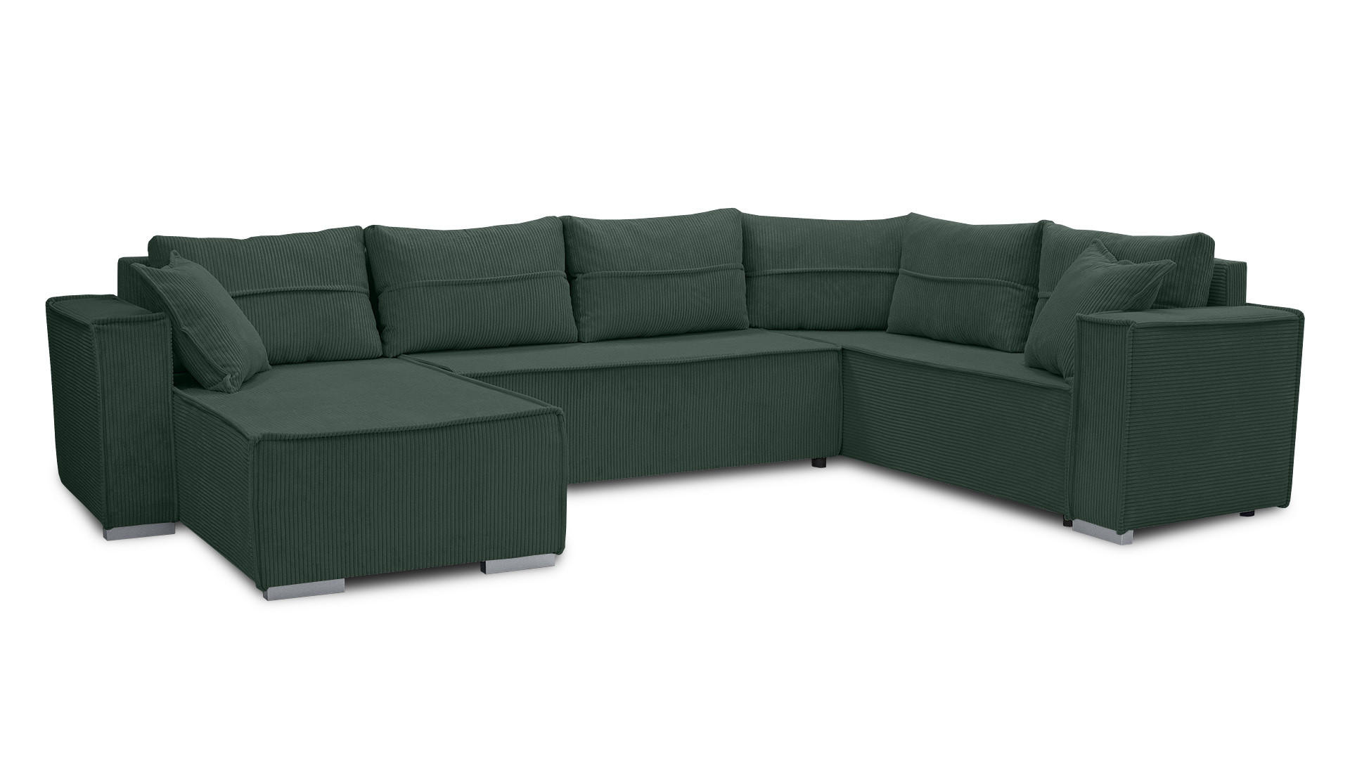 WOHNLANDSCHAFT Lovere U Dunkelgrün 314/217/90 cm – mit Schlaffunktion und Bettkasten - Silberfarben/Grün, Textil/Metall (314/90/217cm) - AX Living