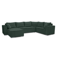 WOHNLANDSCHAFT Lovere U Dunkelgrün 314/217/90 cm – mit Schlaffunktion und Bettkasten - Silberfarben/Grün, Textil/Metall (314/90/217cm) - AX Living