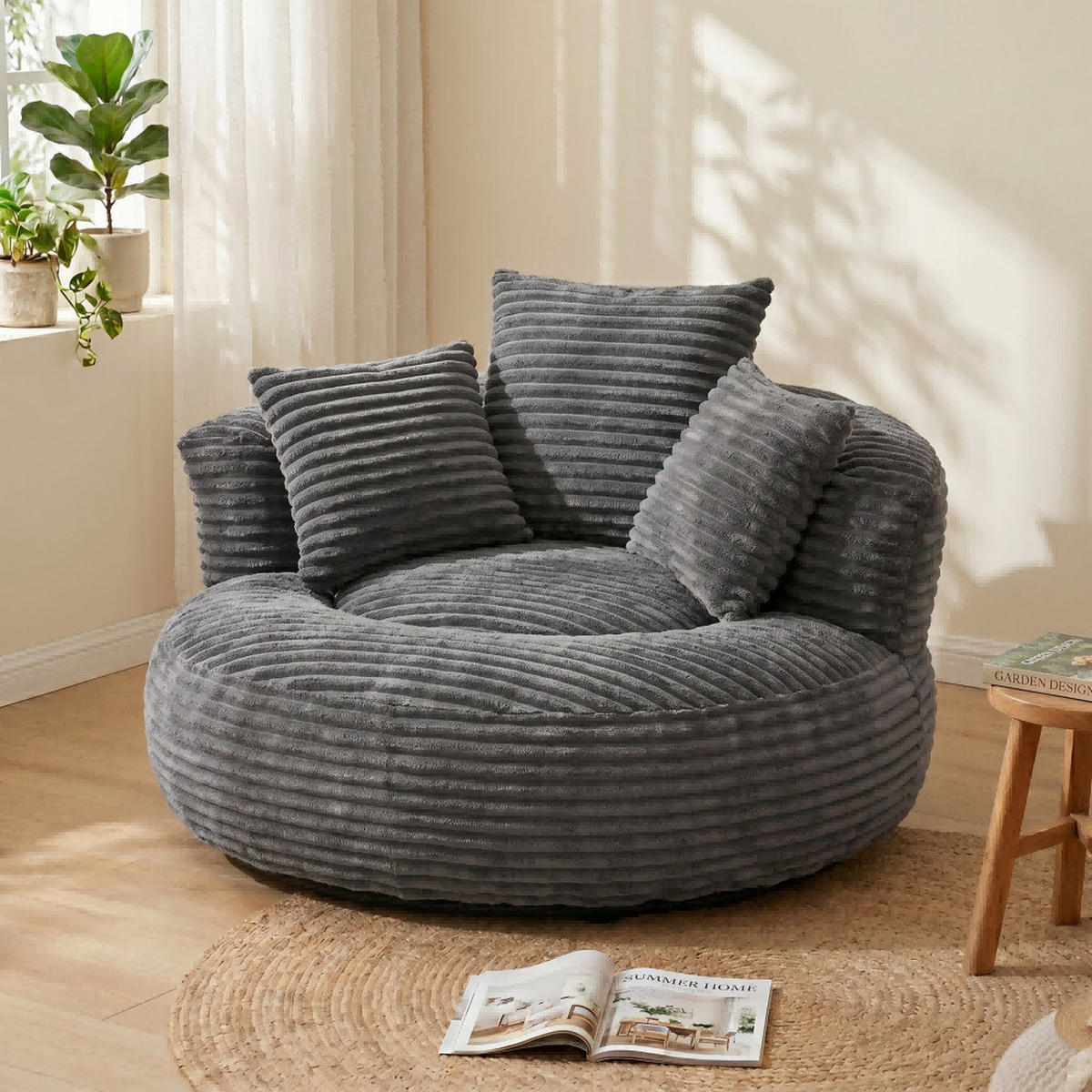 SITZSACK Cord,Sofa mit 3 extra Kopfkissen,Dunkelgrau - Dunkelgrau, Textil (108/52/108cm) - LVHOM