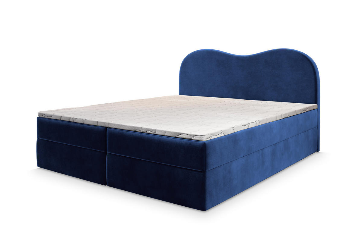 BOXBETT FLUVIA M 160x200 cm mit Matratze und Topper - Blau - Blau, Holz (160/200cm) - MASSENO