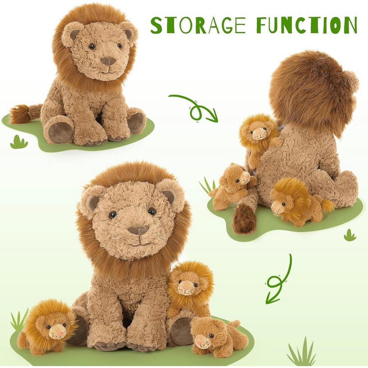 PLÜSCHTIER Löwe mit 3 Babys 45 cm Hellbraun - Braun, Textil (34/55cm)