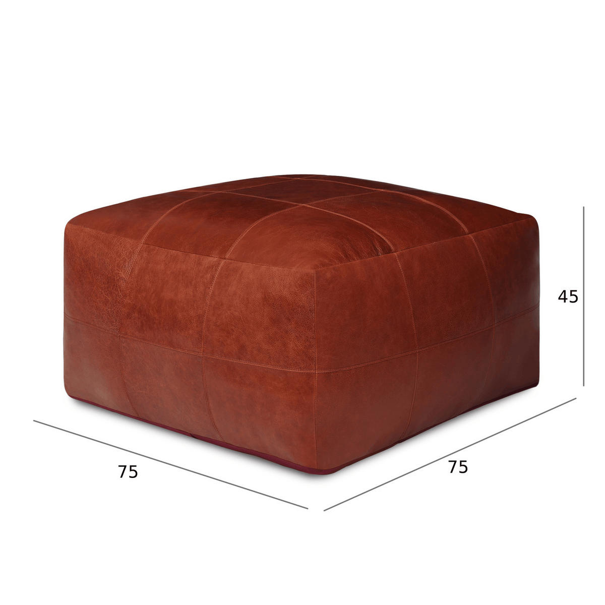 POUF 75/75/45 cm Echtleder Braun - Braun, Leder (75/45/75cm) - Furnhouse