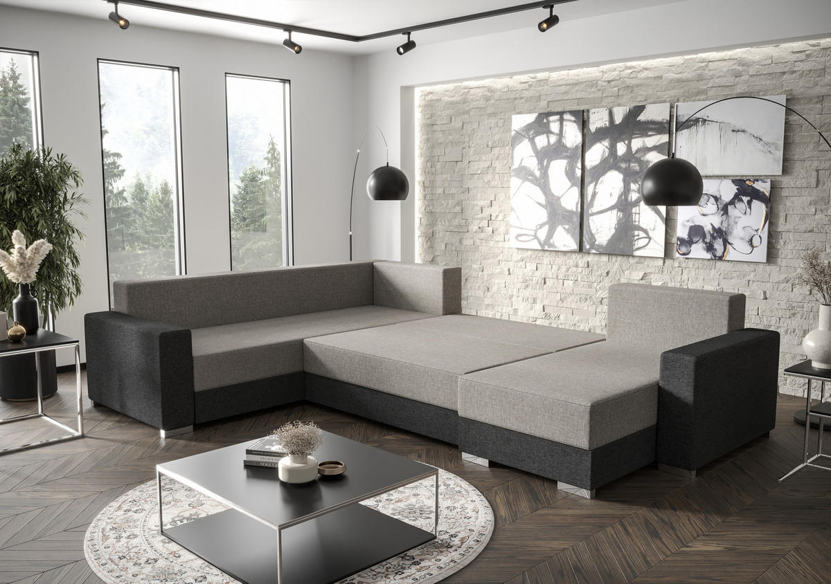 WOHNLANDSCHAFT Prado rechts mit Schlaffunktion und Bettzeugcontainer - Braun, Textil (314/88/210cm) - SIMKAM Furniture