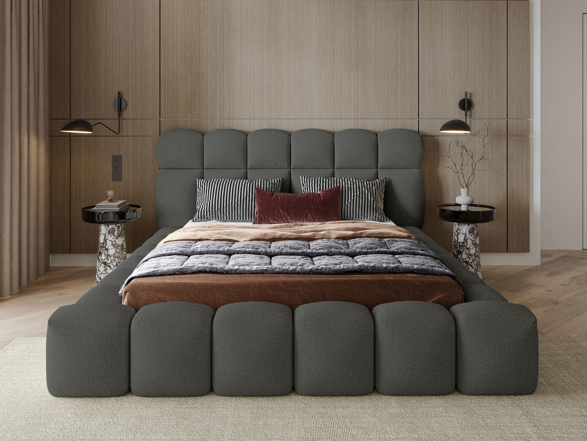 POLSTERBETT Mira XL Anthrazit 140/200 cm Boucle mit Bettkasten - Anthrazit, Textil/Metall (140/200cm) - wonello