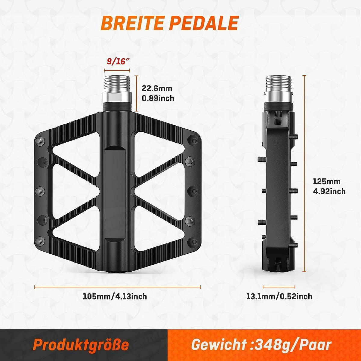 FAHRRADPEDALE 9/16 Zoll Set Aluminium rutschfest für Mountainbike E-Bike Stadtrad - Schwarz, Kunststoff (1.3/1.5/10.5cm)