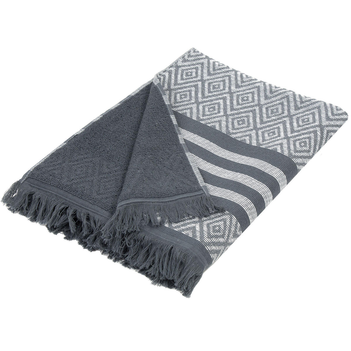 STRANDTUCH, 90x160 cm, 100% Baumwolle, Grau - Anthrazit, Textil (90/160cm) - Zollner