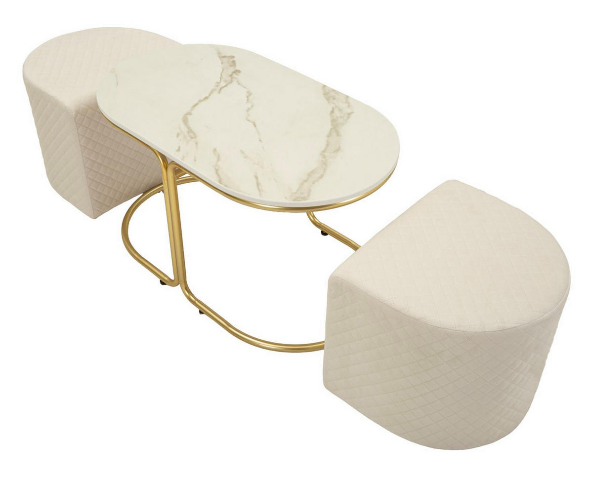 COUCHTISCHE IM 3ER-SET Relax, weiß und goldfarben, Kiefernholz, MDF, Polyester und Metall - Goldfarben/Weiß, Holz/Holzwerkstoff (45/79/44cm) - Mauro Ferretti