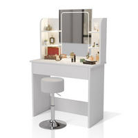 SCHMINKTISCH Zoey LED-Spiegel & Hocker Tonia - Weiß, Holz (40/140/90cm) - Juskys