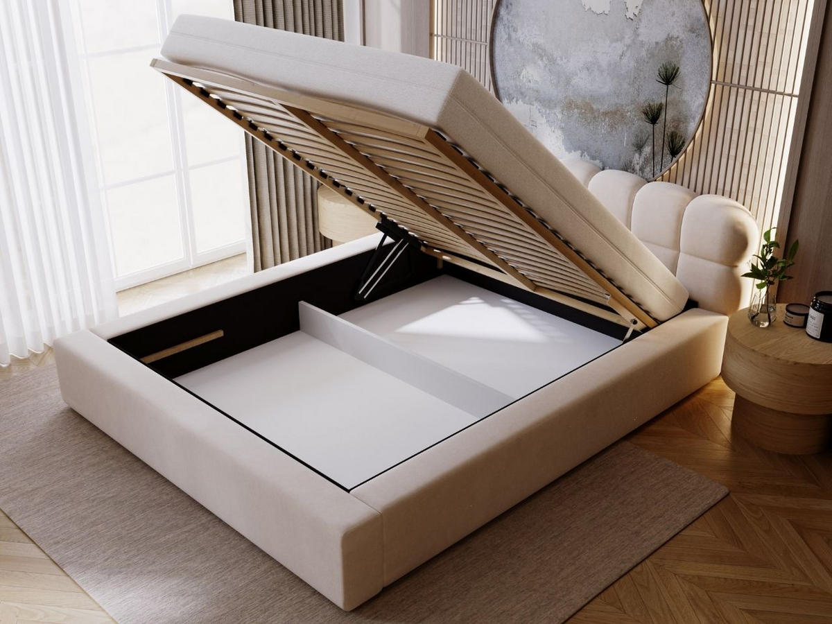 POLSTERBETT Plaza 180x200 Beige - Beige/Naturfarben, Holz/Kunststoff (180/200cm) - Graingold