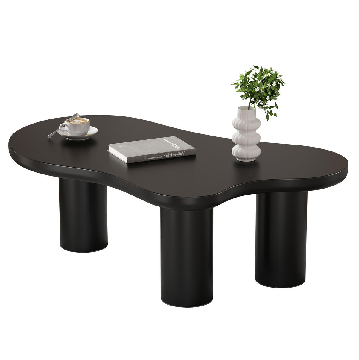 COUCHTISCH 107/66/40,5 cm in Schwarz mit MDF-Tischplatte in Wolkenform - Schwarz, Holzwerkstoff (107/66/40.5cm) - Flora Grace