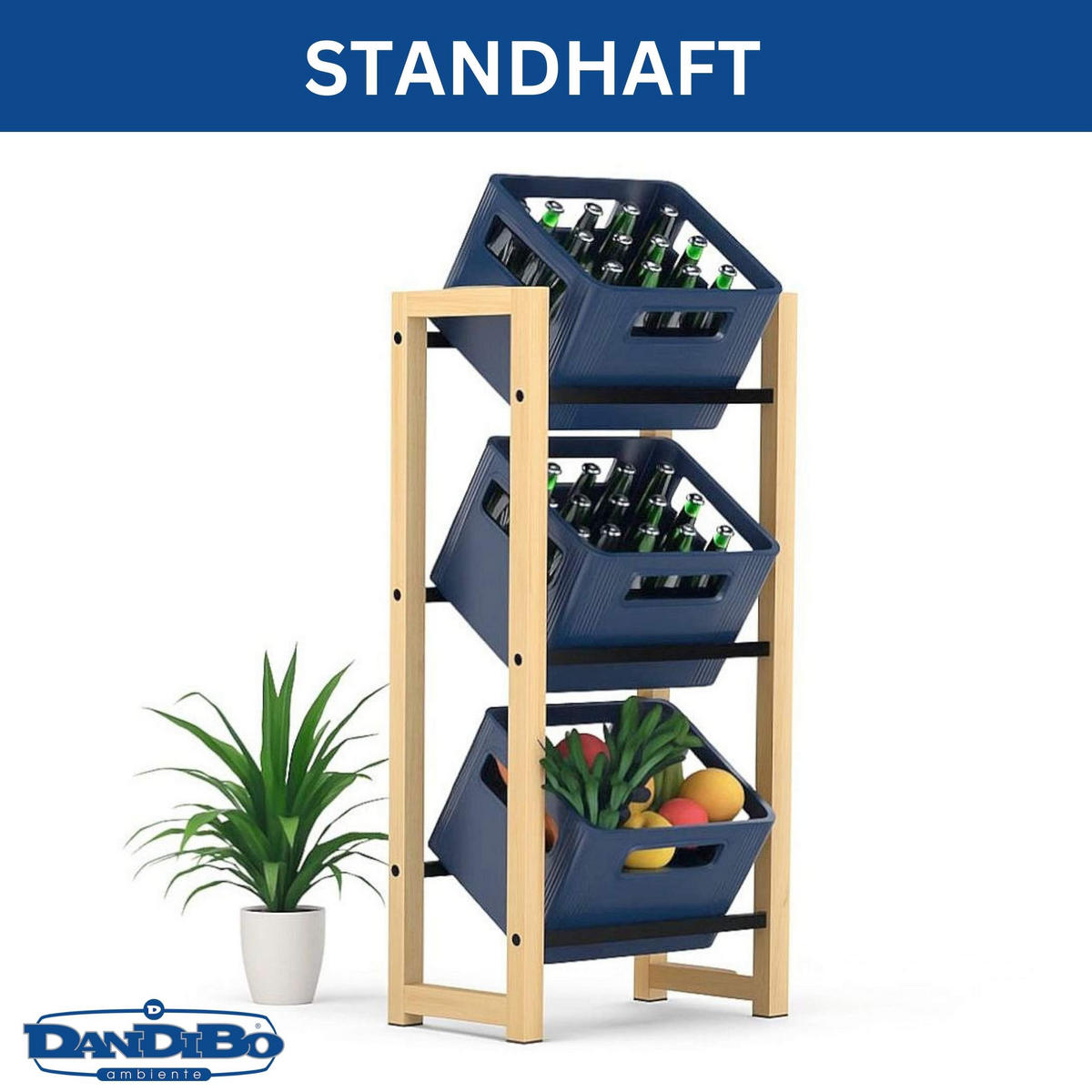 GETRÄNKEKISTENREGAL 3 Kisten Holz Bambus Metall 96656 - Edelstahlfarben, Holzwerkstoff (54/112/32cm) - DanDiBo