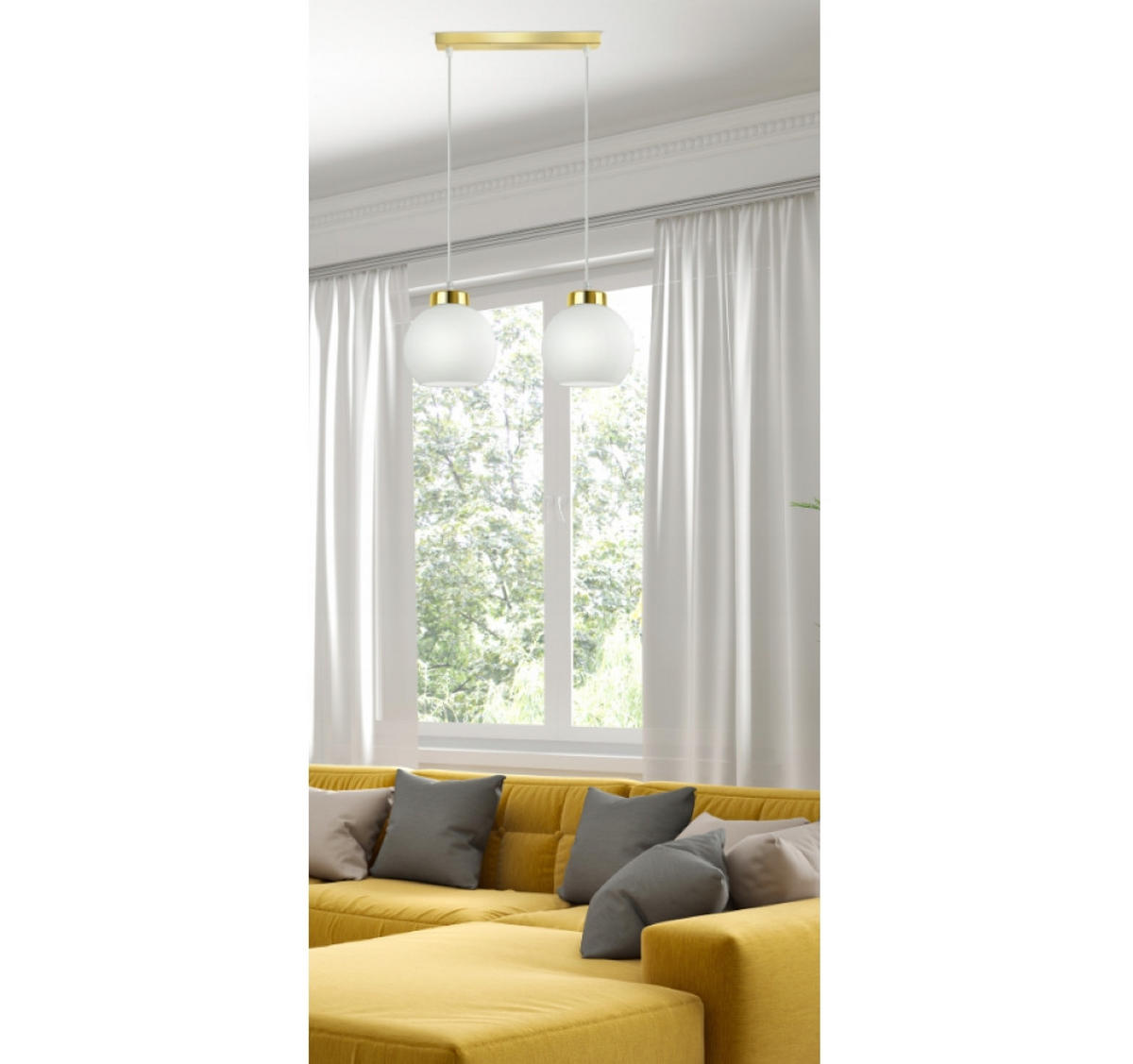 PENDELLEUCHTE GOLDGLAS - Goldfarben/Weiß, Glas/Metall (13/40/80cm) - kiki design