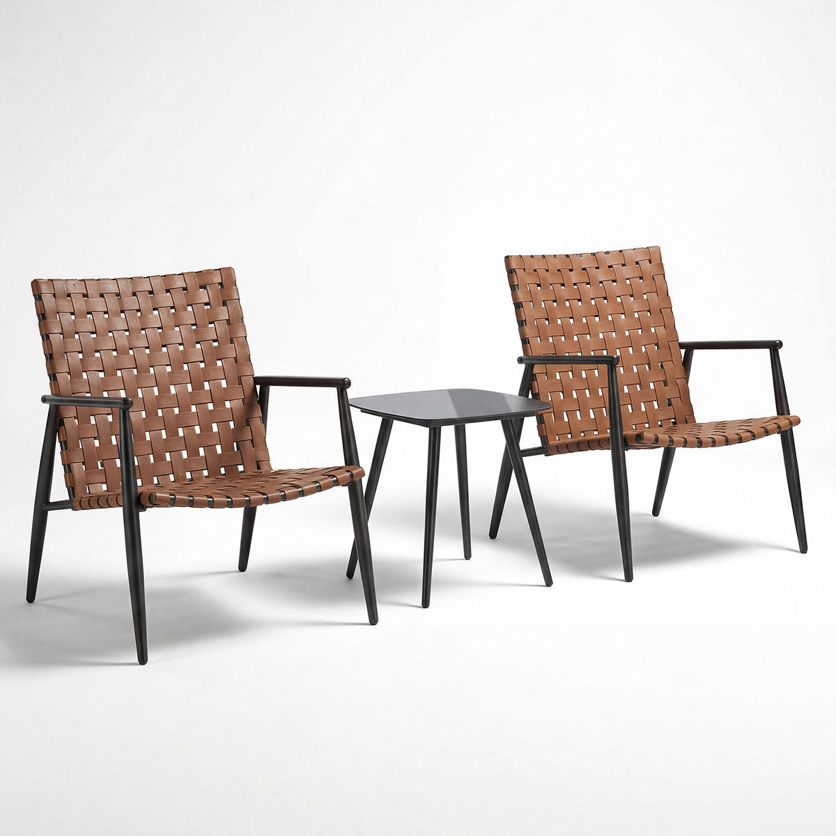 BALKONSET - 3-teilig - Stahl / Polyrattan - Braun - Braun, Glas/Kunststoff - home24