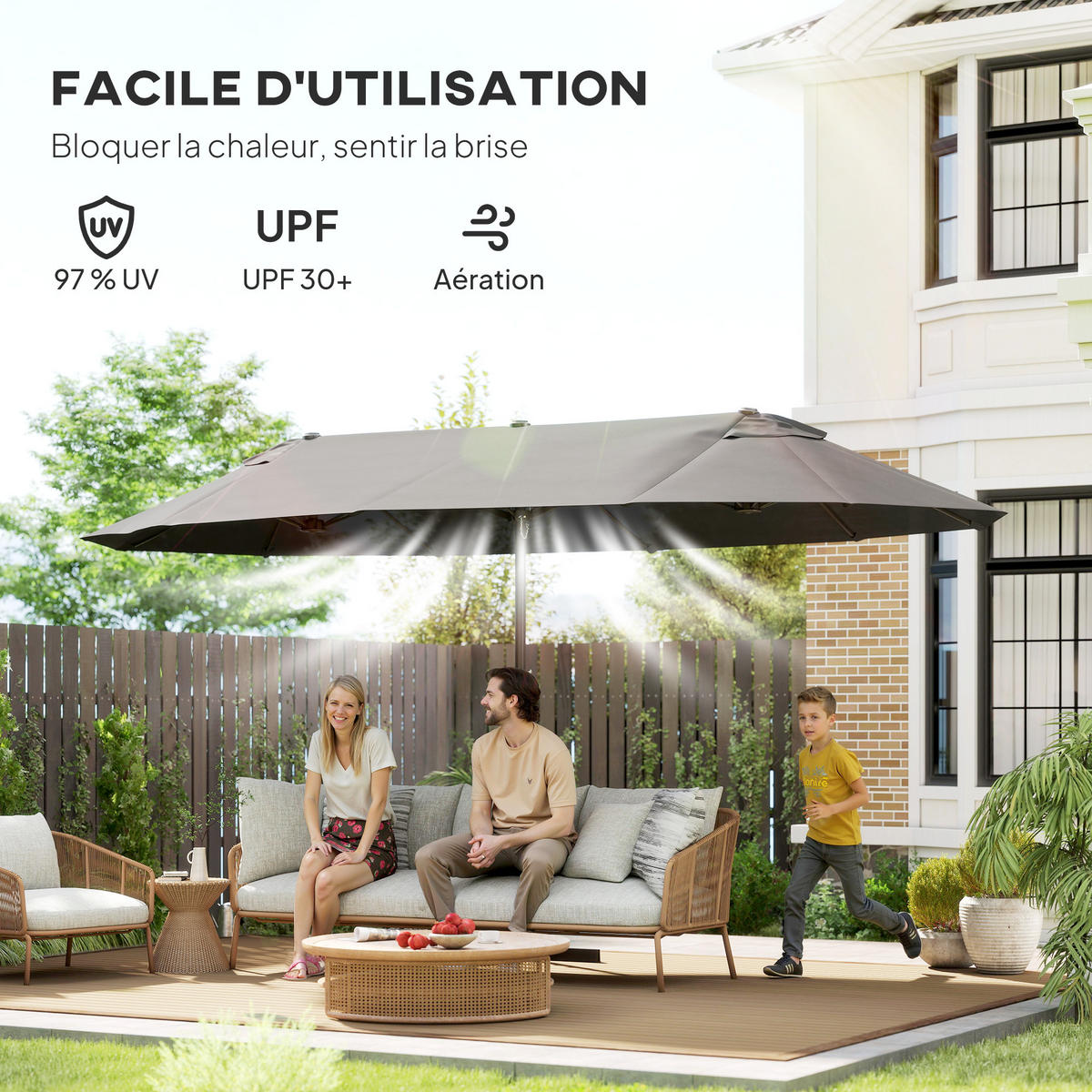 SONNENSCHIRM DE-11404 rechteckig, XXL, mit Kurbel Grau - Grau, Metall (270/460cm) - ComfortXL