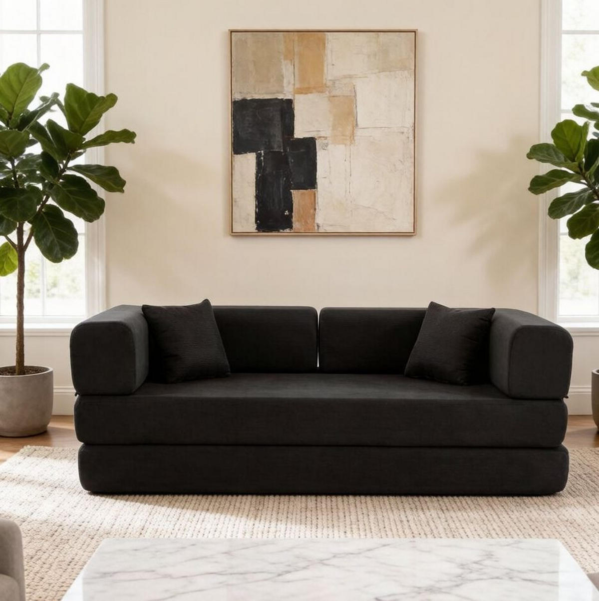 3-SITZER 200/100/70 cm Schlafsofa schwarz aus Cord mit Armlehnen - Schwarz, Textil (100/70/200cm) - OKWISH