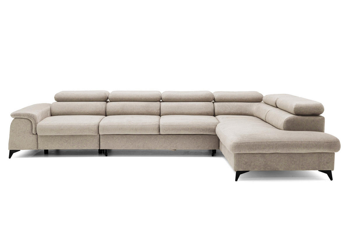 ECKSOFA Plaza Maxi Beige mit Schlaffunktion und Bettkasten 6x verstellbare Kopfstützen - Beige, Textil (203/350cm) - Muffo
