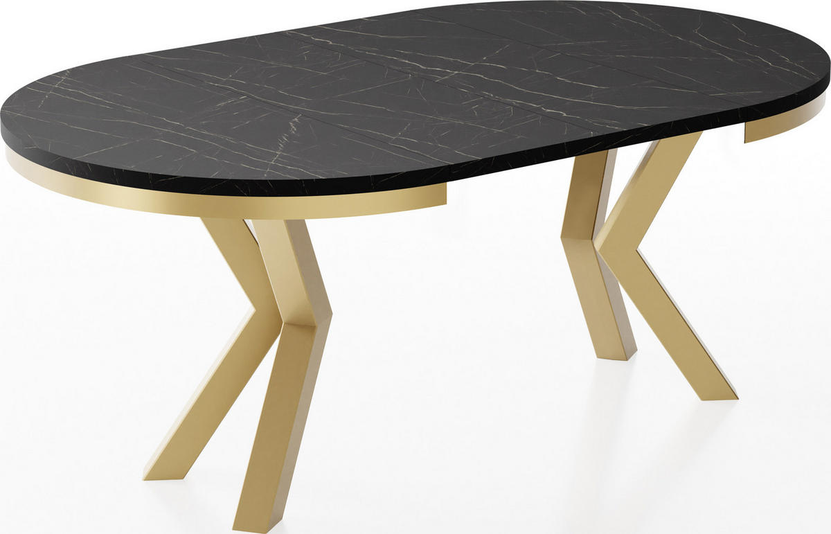 ESSTISCH Clara Gold runder ausziehbarer, Marmor Schwarz 100-180/100/76 cm - Anthrazit/Goldfarben, Holzwerkstoff/Metall (100/100/76cm) - WFL GROUP