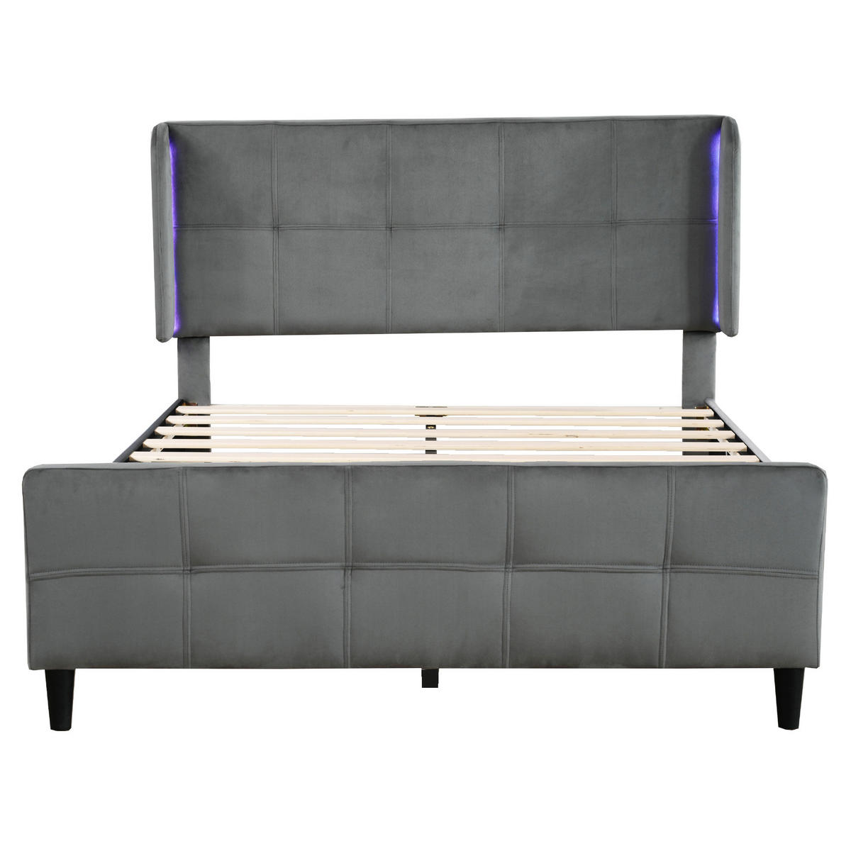 TAPECIRANI krevet 140/200 cm s LED osvjetljenjem, podesivim uzglavljem i prošivenim detaljima, Siva - siva, tekstil (140/200cm) - Redom