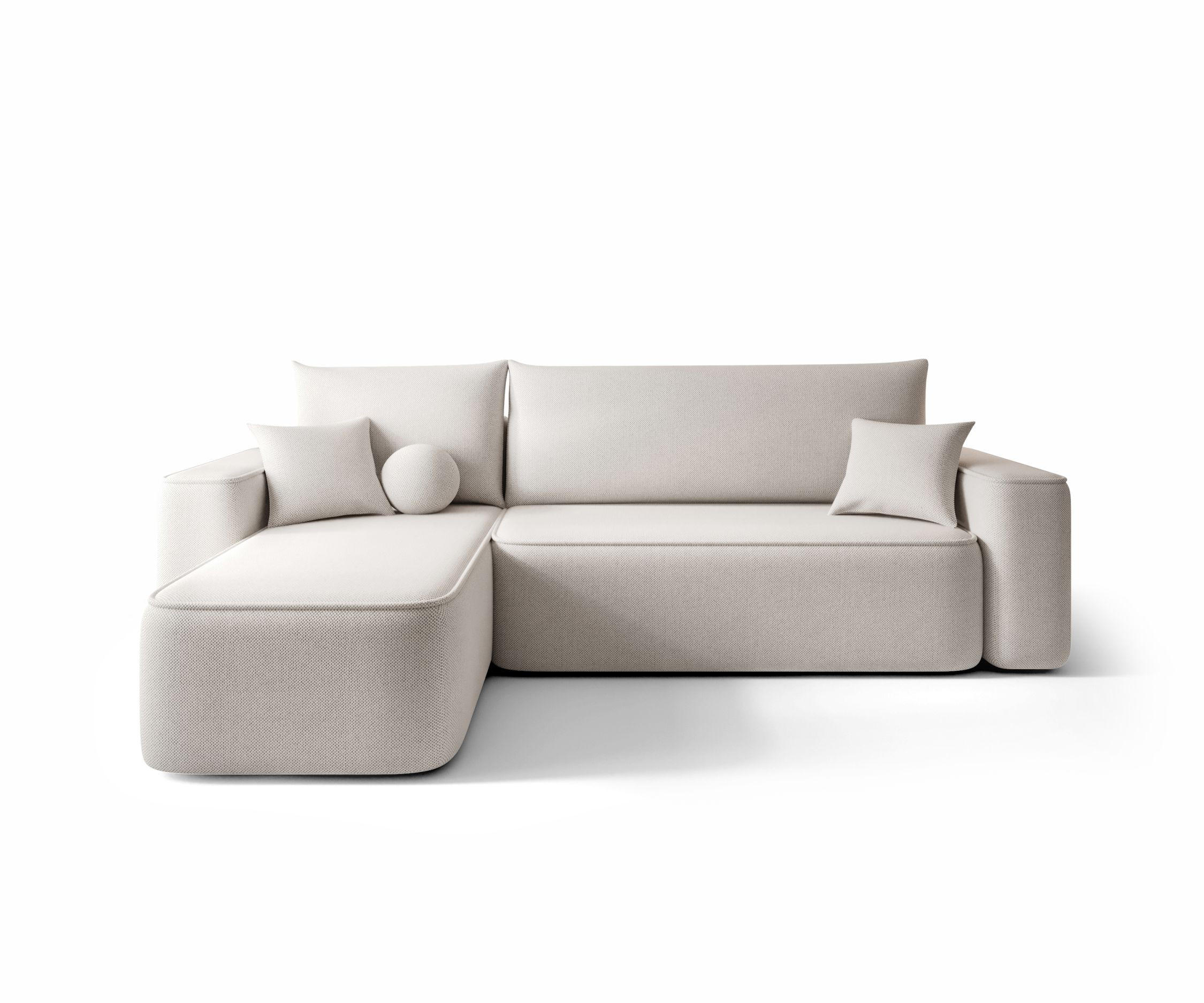 ECKSOFA TEXAS links hellbeige Strickstoff Curio 2 - Schlaffunktion, Bettkasten - Weiß, Textil (250/150cm) - Cornero