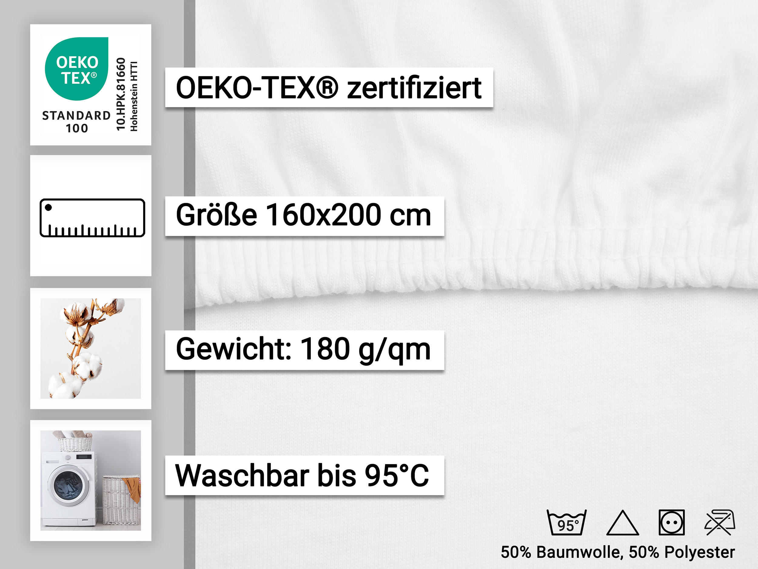 SPANNBETTLAKEN, 160x200 cm, 50% Polyester, 50% Baumwolle, Weiß - Weiß, Textil (160/200cm) - Zollner