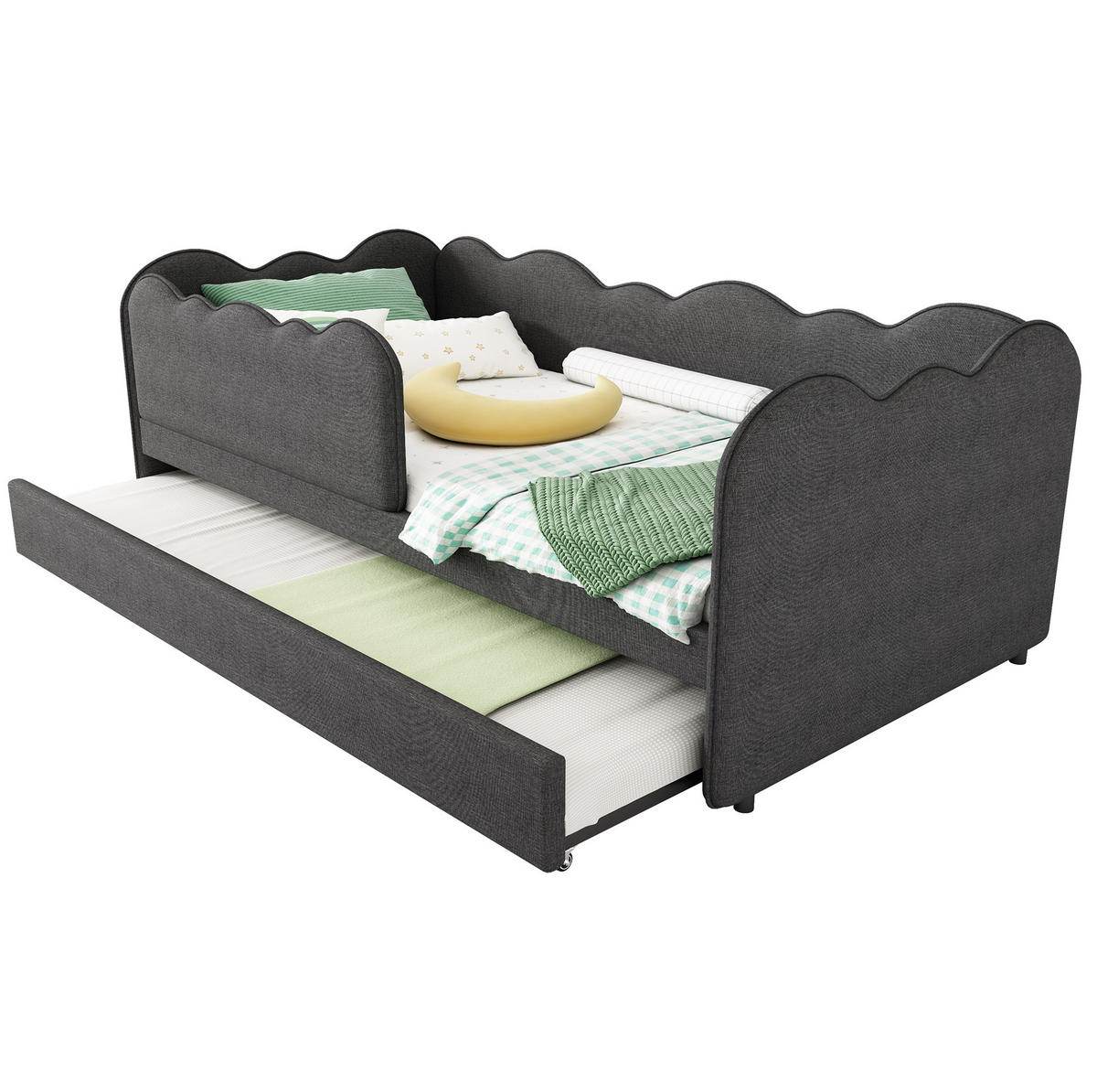 KINDERBETT Polsterbett 90/190 cm aus Leinen mit Ausziehbett Grau - Grau, Textil (90/190cm) - Modenvie