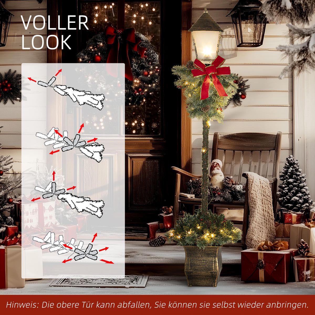 150 cm Weihnachtslaterne Weihnachtsbeleuchtung mit 50 LED-Lichterkette Metall - Grün, Kunststoff (35/150/35cm) - Outsunny