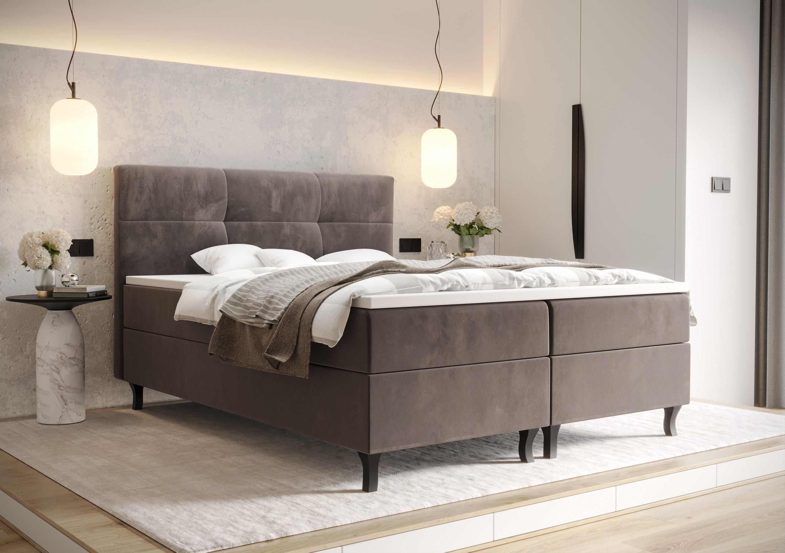 BOXBETT LIMBA mit Matratze H3, Bonell und Topper 140x200 Monolith 15 - Braun, Holz/Textil (140/200cm) - Bedante