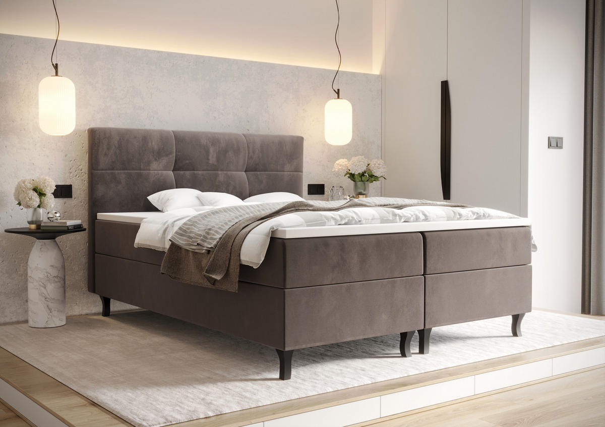 BOXBETT LIMBA mit Matratze H3, Bonell und Topper 140x200 Monolith 15 - Braun, Holz/Textil (140/200cm) - Bedante