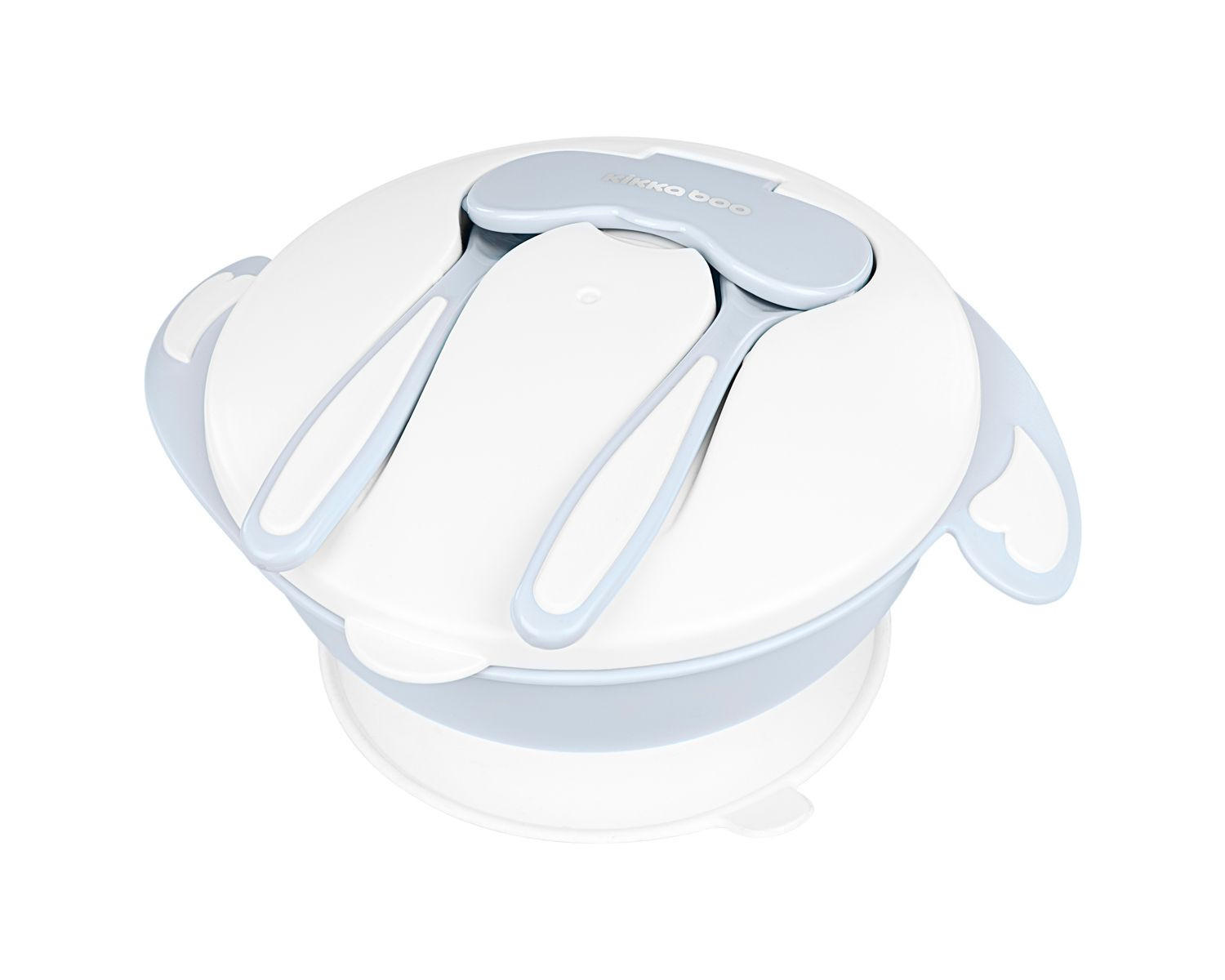 KINDERGESCHIRR 4in1 Schüssel-Set blau Deckel, Griffe, rutschfest, Saugknöpfe, 700ml, 700 ml, ab 6 Monate - Blau, Kunststoff (14/19/8cm) - Kikka boo