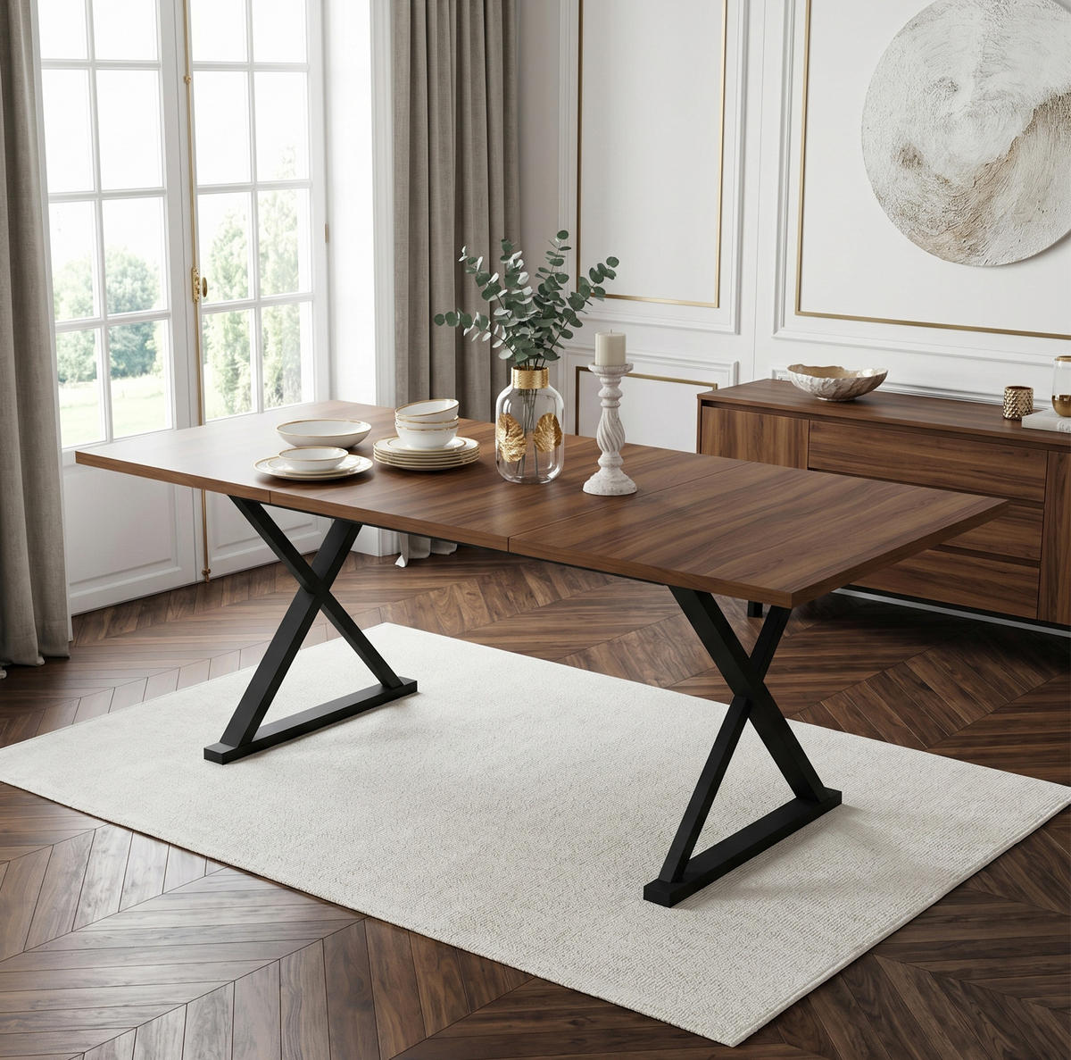 ESSTISCH 180/75/90 cm Walnussfarben aus MDF mit Metallbeinen - Walnussfarben, Holzwerkstoff (180/90/75cm) - OKMYHOME