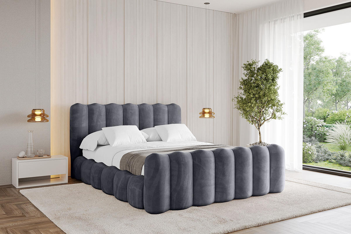 POLSTERBETT mit Bettkasten, Fußteil und Lattenrost, Boxbett ohne Matratze - SORA-Z 200x200 Dunkelgrau - Dunkelgrau, Holzwerkstoff/Textil (200/200cm) - ALTDECOR