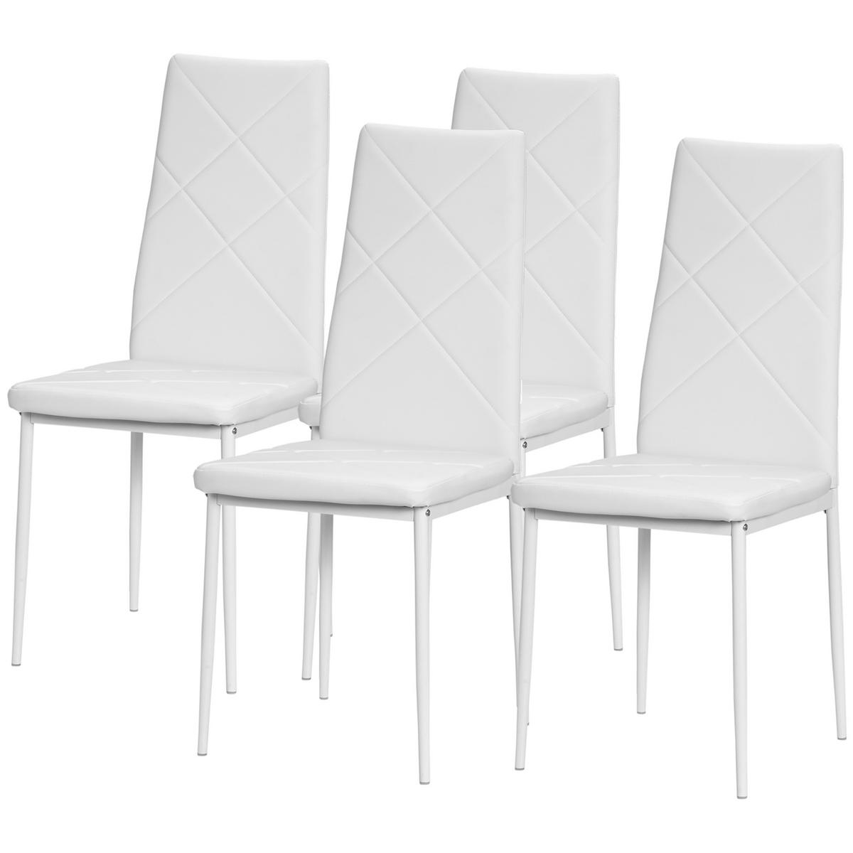 ESSZIMMERSTÜHLE 4er-Set DE-13244 hohe Rückenlehne mit Diamantsteppung Weiß - Weiß, Metall (50/97/41cm) - ComfortXL
