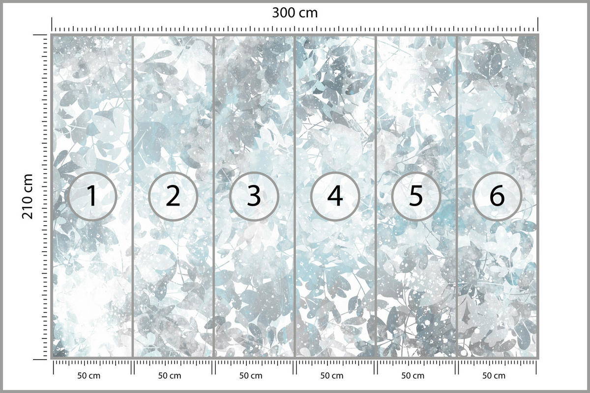 FOTOTAPETE für Wohnzimmer Blätter Abstraktion 300x210 - Blau/Weiß, Papier (300/210cm) - Muralo